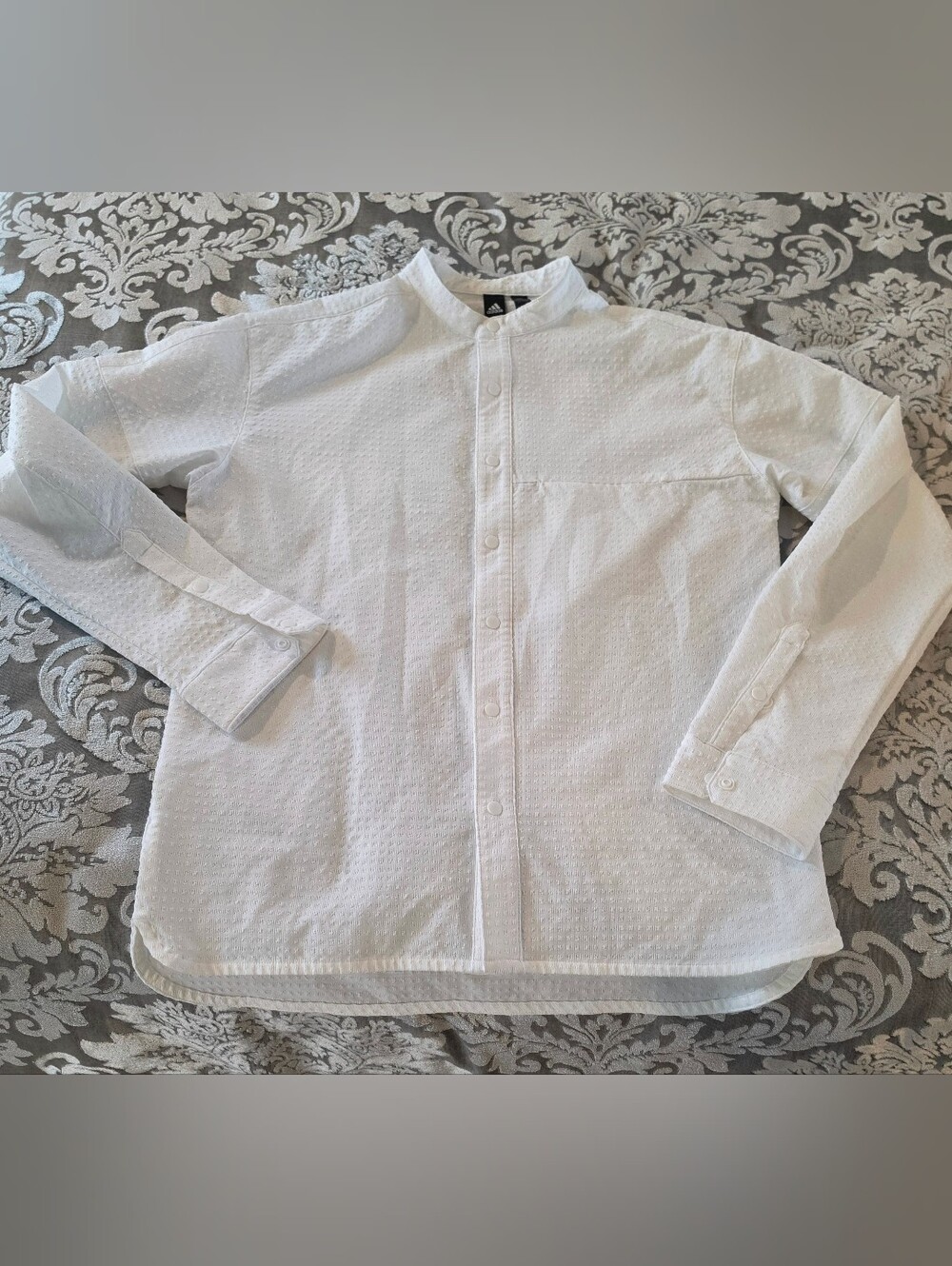 Adidas ID Japan White Seersucker Band Collar Snap Shirt Men's S